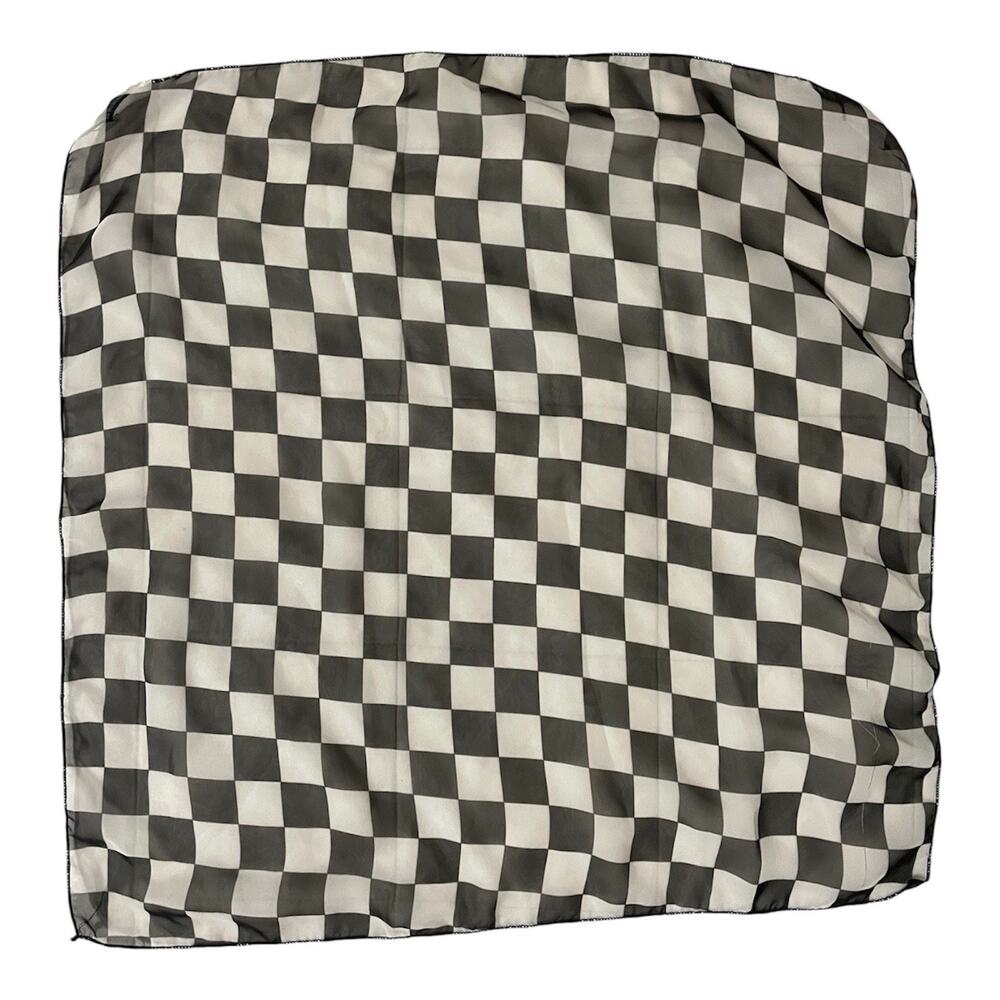 Vintage 20 X 20 Square Scarf Black White Checked Boho Goth Punk Classic 90s